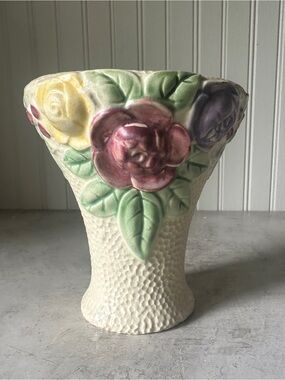 Roseville Pottery Rozane 6.5" Floral Vase Antique 1917 Honeycomb FLAWS READ
